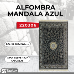 ALFOMBRA VELVET #27 C/BORLAS MANDALA AZUL 160X240CM 900GSQM