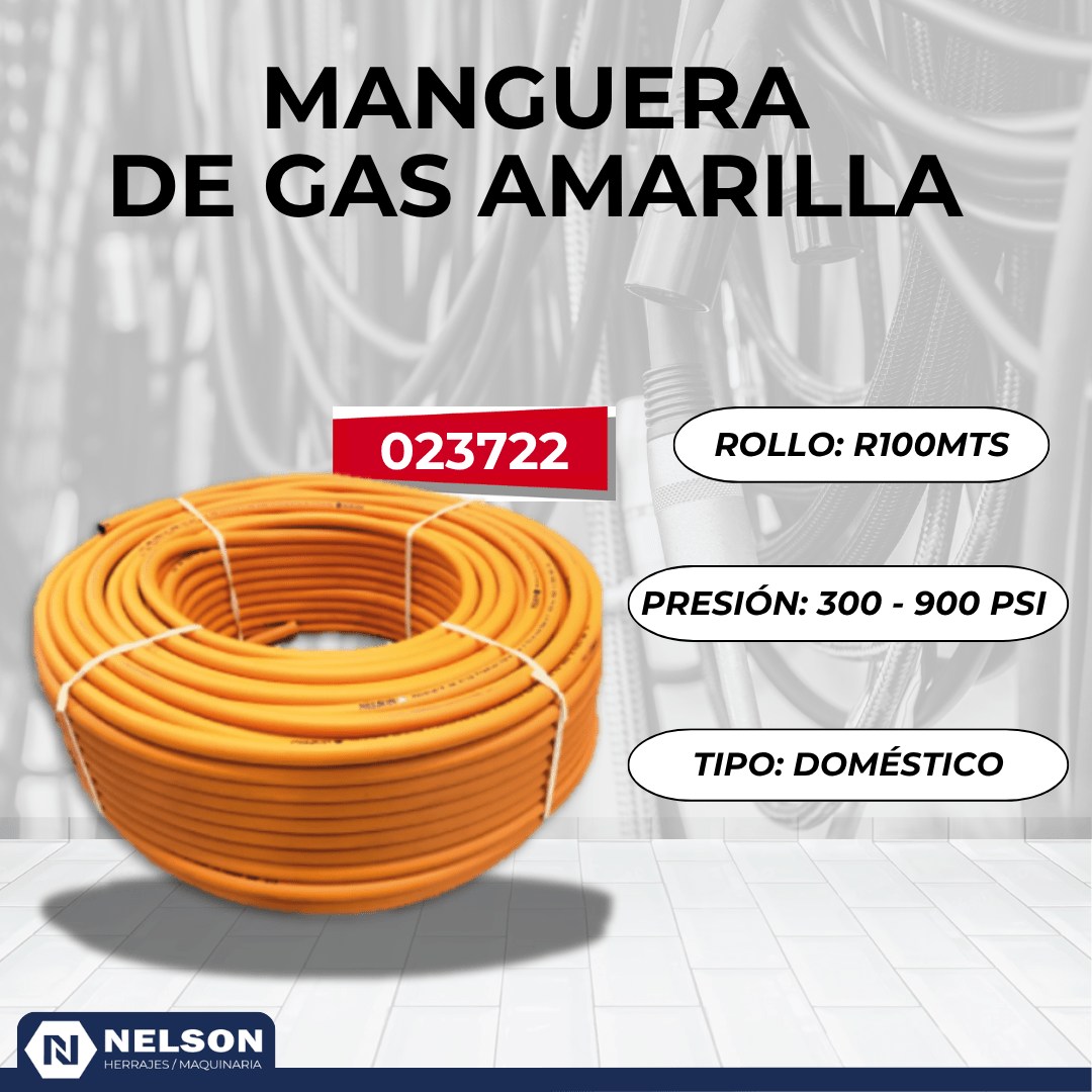 MANGUERA GAS 8MM AMARILLA R100MT 300-1200PSI NELSON