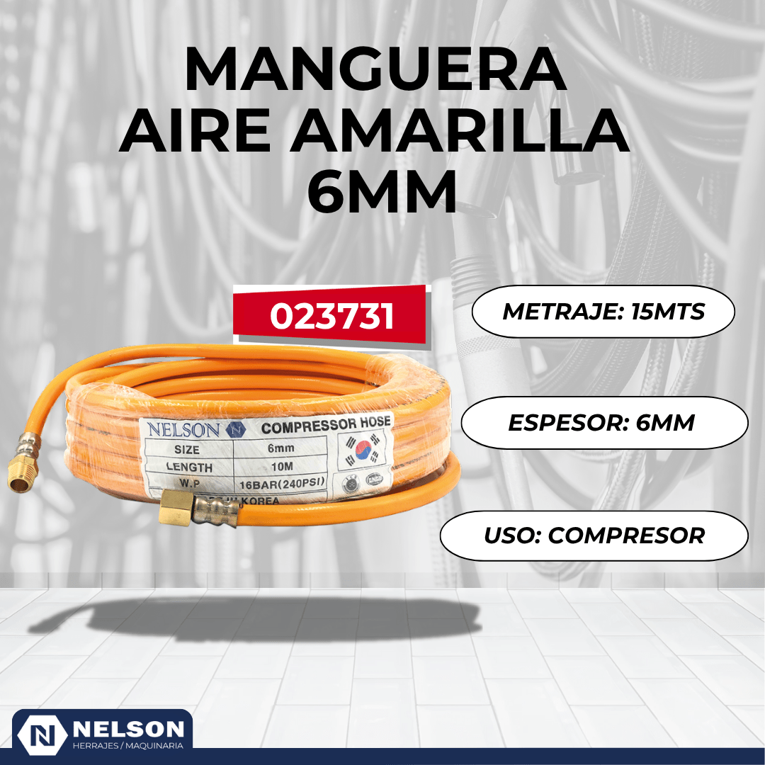 MANGUERA AIRE 6MM 15MT AMARILLA COMPRESOR 16BAR