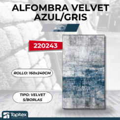 ALFOMBRA VELVET #5 S/BORLAS AZUL/GRIS 160X240CM 900GSQM