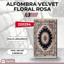 ALFOMBRA VELVET #31 C/BORLAS FLORAL ROSA 200X300CM 900GSQM