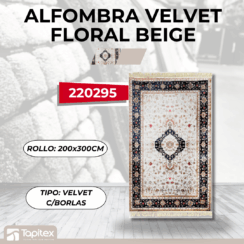 ALFOMBRA VELVET #32 C/BORLAS FLORAL BEIGE 200X300CM 900GSQM