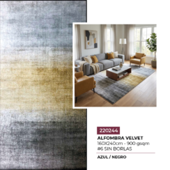 ALFOMBRA VELVET #6 S/BORLAS AZUL/NEGRO 160X240CM 900GSQM